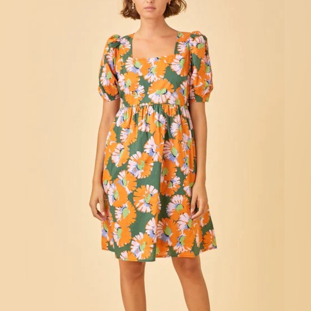 Polagram | SPRING & SUMMER DRESS | Size Large |Orange, Green, dash of light pink